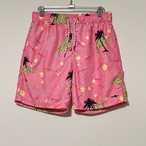 Maui and Sons Pink Tropical Print Men Swim Shorts/Trunk Size Small Travel